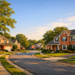 Suburban sunset on a quiet street in Lanham, Maryland.